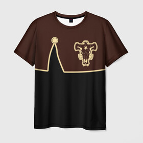 Мужская футболка 3D с принтом Мантия Чёрный Бык (Черный) в Санкт-Петербурге, 100% полиэфир | прямой крой, круглый вырез горловины, длина до линии бедер | anime | black | black bull | black clover | bull | clover | аниме | аста | астер | бык | клевер | черный | чёрный бык | черный клевер