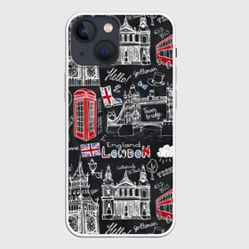 Чехол для iPhone 13 mini с принтом Лондон в Санкт-Петербурге,  |  | Тематика изображения на принте: butterfly | car | england | fashion | london | queen | style | taxi | tree | uk | англия | бабочка | башня | великобритания | галстук | город | графика | дерево | дизайн | дождь | картинка | королева | лондон | машина | мода | надпись