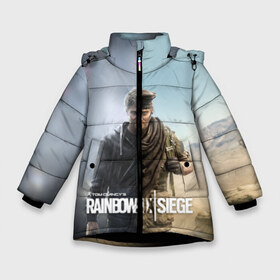 Зимняя куртка для девочек 3D с принтом Rainbow Six Siege Maverick в Санкт-Петербурге, ткань верха — 100% полиэстер; подклад — 100% полиэстер, утеплитель — 100% полиэстер. | длина ниже бедра, удлиненная спинка, воротник стойка и отстегивающийся капюшон. Есть боковые карманы с листочкой на кнопках, утяжки по низу изделия и внутренний карман на молнии. 

Предусмотрены светоотражающий принт на спинке, радужный светоотражающий элемент на пуллере молнии и на резинке для утяжки. | Тематика изображения на принте: 6 | 9 | ash | castle | clancy’s | doc | fbi | gamer | gign | gsg | montagne | rainbow | rook | sas | shooter | siege | six | swat | thermite | tom | twitch | ubisoft | осада | радуга | спецназ | шутер