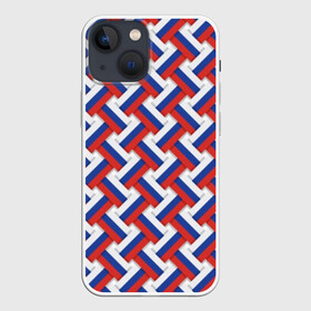 Чехол для iPhone 13 mini с принтом Российская плетёнка в Санкт-Петербурге,  |  | blue | braided | flag | grid | red | russia | russian | symbol | tricolor | white | белый | красный | плетёнка | россия | русский | сетка | символ | синий | триколор | флаг