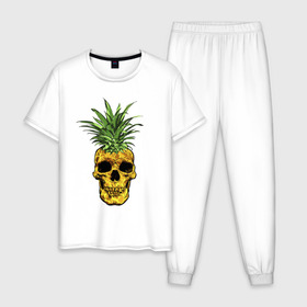 Мужская пижама хлопок с принтом Ананас в Санкт-Петербурге, 100% хлопок | брюки и футболка прямого кроя, без карманов, на брюках мягкая резинка на поясе и по низу штанин
 | cool | creative | design | fruit | green | hype | new york | pineapple | skull | summer | supreme | vanguard | vegan | авангард | ананас | дизайн | зеленый | креатив | круто | лето | фрукт | хайп | череп
