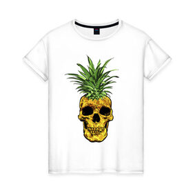 Женская футболка хлопок с принтом Ананас в Санкт-Петербурге, 100% хлопок | прямой крой, круглый вырез горловины, длина до линии бедер, слегка спущенное плечо | cool | creative | design | fruit | green | hype | new york | pineapple | skull | summer | supreme | vanguard | vegan | авангард | ананас | дизайн | зеленый | креатив | круто | лето | фрукт | хайп | череп