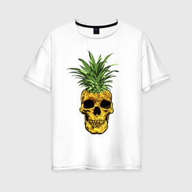Женская футболка хлопок Oversize с принтом Ананас в Санкт-Петербурге, 100% хлопок | свободный крой, круглый ворот, спущенный рукав, длина до линии бедер
 | Тематика изображения на принте: cool | creative | design | fruit | green | hype | new york | pineapple | skull | summer | supreme | vanguard | vegan | авангард | ананас | дизайн | зеленый | креатив | круто | лето | фрукт | хайп | череп
