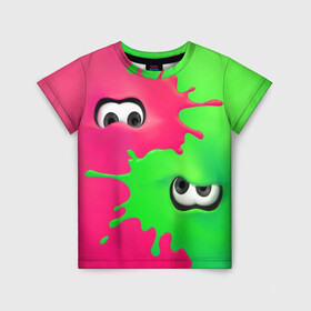 Детская футболка 3D с принтом Splatoon 2 в Санкт-Петербурге, 100% гипоаллергенный полиэфир | прямой крой, круглый вырез горловины, длина до линии бедер, чуть спущенное плечо, ткань немного тянется | booble gum | game | green | nintendo | pink | shooter | splatoon | switch | twitch | битва | брызги | глаза | головоногие | детям | драка | зеленый | игра | краска | краски | нинтендо | оружие | от третьего лица | розовый | стрелялки | шутер