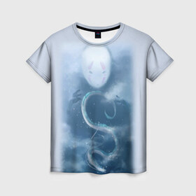 Женская футболка 3D с принтом Унесённые призраками в Санкт-Петербурге, 100% полиэфир ( синтетическое хлопкоподобное полотно) | прямой крой, круглый вырез горловины, длина до линии бедер | аниме | безликий | сэн и таинственное исчезновение тихиро | унесённые призраками | хаку | хаяо миядзаки