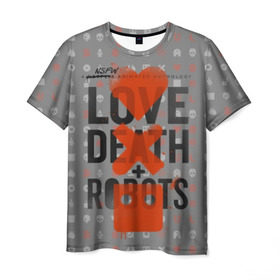 Мужская футболка 3D с принтом LOVE DEATH + ROBOTS в Санкт-Петербурге, 100% полиэфир | прямой крой, круглый вырез горловины, длина до линии бедер | death | love death + robots | netflix | robots | любовь | нетфликс | роботы | сериал