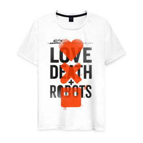 Мужская футболка хлопок с принтом LOVE DEATH + ROBOTS в Санкт-Петербурге, 100% хлопок | прямой крой, круглый вырез горловины, длина до линии бедер, слегка спущенное плечо. | death | love death + robots | netflix | robots | любовь | нетфликс | роботы | сериал
