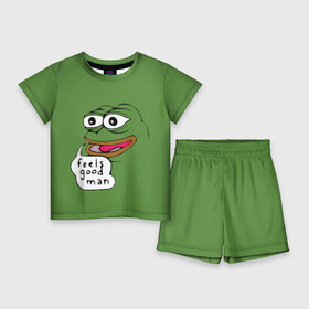 Детский костюм с шортами 3D с принтом Feels Good Man в Санкт-Петербурге,  |  | pepe | pepe frog | зеленая лягушка | лягушка | пепе