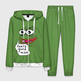 Мужской костюм 3D с принтом Feels Good Man в Санкт-Петербурге, 100% полиэстер | Манжеты и пояс оформлены тканевой резинкой, двухслойный капюшон со шнурком для регулировки, карманы спереди | pepe | pepe frog | зеленая лягушка | лягушка | пепе