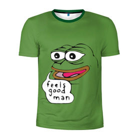 Мужская футболка 3D спортивная с принтом Feels Good Man в Санкт-Петербурге, 100% полиэстер с улучшенными характеристиками | приталенный силуэт, круглая горловина, широкие плечи, сужается к линии бедра | pepe | pepe frog | зеленая лягушка | лягушка | пепе
