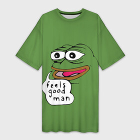Платье-футболка 3D с принтом Feels Good Man в Санкт-Петербурге,  |  | pepe | pepe frog | зеленая лягушка | лягушка | пепе