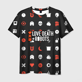 Мужская футболка 3D с принтом Love, Death & Robots в Санкт-Петербурге, 100% полиэфир | прямой крой, круглый вырез горловины, длина до линии бедер | cartoon | death | fantasy | heavy | horror | metal | miller | netflix | robots | tim | witness | любовь | миллер | мультфильм | робот | роботы | тим | ужасы | фэнтези