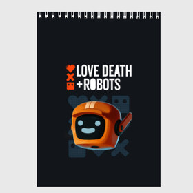 Скетчбук с принтом Love Death & Robots в Санкт-Петербурге, 100% бумага
 | 48 листов, плотность листов — 100 г/м2, плотность картонной обложки — 250 г/м2. Листы скреплены сверху удобной пружинной спиралью | cartoon | death | fantasy | heavy | horror | metal | miller | netflix | robots | tim | witness | любовь | миллер | мультфильм | робот | роботы | тим | ужасы | фэнтези