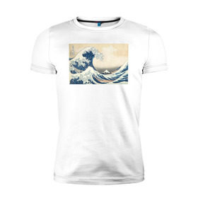 Мужская футболка премиум с принтом Большая волна в Санкт-Петербурге, 92% хлопок, 8% лайкра | приталенный силуэт, круглый вырез ворота, длина до линии бедра, короткий рукав | Тематика изображения на принте: большая волна | искусство | канагава