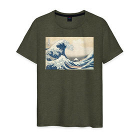 Мужская футболка хлопок с принтом Большая волна в Санкт-Петербурге, 100% хлопок | прямой крой, круглый вырез горловины, длина до линии бедер, слегка спущенное плечо. | большая волна | искусство | канагава