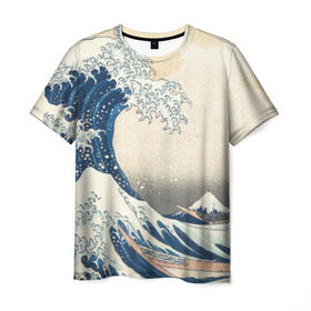 Мужская футболка 3D с принтом Большая волна в Канагаве в Санкт-Петербурге, 100% полиэфир | прямой крой, круглый вырез горловины, длина до линии бедер | арт | большая волна | в канагаве | гравюра | искусство | канагава | кацусики хокусай | япония