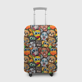 Чехол для чемодана 3D с принтом Веселые собачки в Санкт-Петербурге, 86% полиэфир, 14% спандекс | двустороннее нанесение принта, прорези для ручек и колес | бульдог | голубые глаза | доберман | животные | жирафы | котики | милые | олени | разноцветные | собаки | хаски | яркие