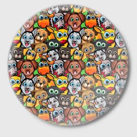 Значок с принтом Веселые собачки в Санкт-Петербурге,  металл | круглая форма, металлическая застежка в виде булавки | бульдог | голубые глаза | доберман | животные | жирафы | котики | милые | олени | разноцветные | собаки | хаски | яркие