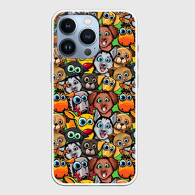 Чехол для iPhone 13 Pro с принтом Веселые собачки в Санкт-Петербурге,  |  | бульдог | голубые глаза | доберман | животные | жирафы | котики | милые | олени | разноцветные | собаки | хаски | яркие