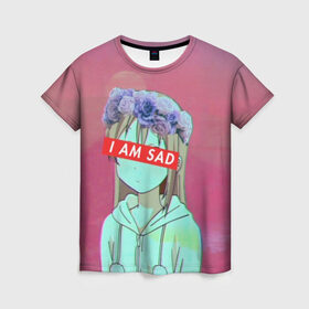 Женская футболка 3D с принтом Sadness в Санкт-Петербурге, 100% полиэфир ( синтетическое хлопкоподобное полотно) | прямой крой, круглый вырез горловины, длина до линии бедер | anime | cartoon | girl | girls | sad | sadness | trend | vaporwave | аниме | грусть | девушки | мультики | мультфильмы | тренды