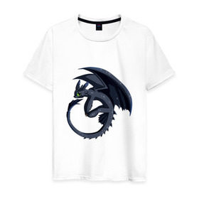 Мужская футболка хлопок с принтом ночная фурия в Санкт-Петербурге, 100% хлопок | прямой крой, круглый вырез горловины, длина до линии бедер, слегка спущенное плечо. | Тематика изображения на принте: how to train your dragon | night fury | беззубик | дракон | как приручить дракона | ночная фурия