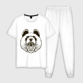 Мужская пижама хлопок с принтом Angry Panda в Санкт-Петербурге, 100% хлопок | брюки и футболка прямого кроя, без карманов, на брюках мягкая резинка на поясе и по низу штанин
 | panda | животные | злая панда | зло | панда | природа