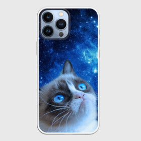 Чехол для iPhone 13 Pro Max с принтом Сердитый кот в космосе в Санкт-Петербурге,  |  | grumpy cat | космос | кот | кот в космосе | кот мем | кошка | кошка мем | мем кот | сердитый кот | синий кот