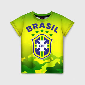 Детская футболка 3D с принтом Бразилия в Санкт-Петербурге, 100% гипоаллергенный полиэфир | прямой крой, круглый вырез горловины, длина до линии бедер, чуть спущенное плечо, ткань немного тянется | brasil | brazil | бразилия | бразильская сборная | сборная бразилии | сборная бразилии по футболу | сборные | форма | футбол | футбольные сборные | чемпиона | чемпионат мира