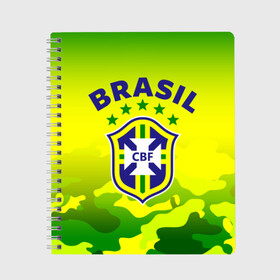 Тетрадь с принтом Бразилия в Санкт-Петербурге, 100% бумага | 48 листов, плотность листов — 60 г/м2, плотность картонной обложки — 250 г/м2. Листы скреплены сбоку удобной пружинной спиралью. Уголки страниц и обложки скругленные. Цвет линий — светло-серый
 | brasil | brazil | бразилия | бразильская сборная | сборная бразилии | сборная бразилии по футболу | сборные | форма | футбол | футбольные сборные | чемпиона | чемпионат мира
