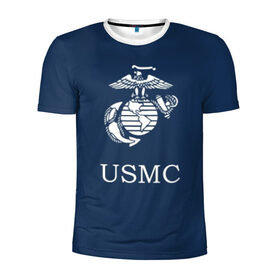 Мужская футболка 3D спортивная с принтом United States Marine Corps в Санкт-Петербурге, 100% полиэстер с улучшенными характеристиками | приталенный силуэт, круглая горловина, широкие плечи, сужается к линии бедра | u.s. army | u.s. navy | армия | морская пехота