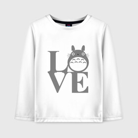 Детский лонгслив хлопок с принтом Love Totoro в Санкт-Петербурге, 100% хлопок | круглый вырез горловины, полуприлегающий силуэт, длина до линии бедер | forest | friend | ghibli | japan | keeper | miyazaki | nature | neigbor | neighbour | totoro | анимация | аниме | гибли | дерево | друг | животные | лес | люблю | любовь | милый | мир | миядзаки | мульт | мультфильм | приключения | природа