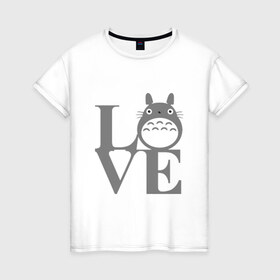 Женская футболка хлопок с принтом Love Totoro в Санкт-Петербурге, 100% хлопок | прямой крой, круглый вырез горловины, длина до линии бедер, слегка спущенное плечо | forest | friend | ghibli | japan | keeper | miyazaki | nature | neigbor | neighbour | totoro | анимация | аниме | гибли | дерево | друг | животные | лес | люблю | любовь | милый | мир | миядзаки | мульт | мультфильм | приключения | природа