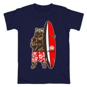 Мужская футболка хлопок с принтом Медведь Серфер в Санкт-Петербурге, 100% хлопок | прямой крой, круглый вырез горловины, длина до линии бедер, слегка спущенное плечо. | bear | surf | surfing | летние | лето | медведи | медведь | серфер | серфинг