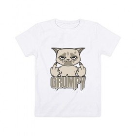 Детская футболка хлопок с принтом Grumpy Cat в Санкт-Петербурге, 100% хлопок | круглый вырез горловины, полуприлегающий силуэт, длина до линии бедер | 