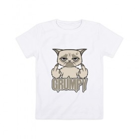 Детская футболка хлопок с принтом Grumpy Cat в Санкт-Петербурге, 100% хлопок | круглый вырез горловины, полуприлегающий силуэт, длина до линии бедер | Тематика изображения на принте: 