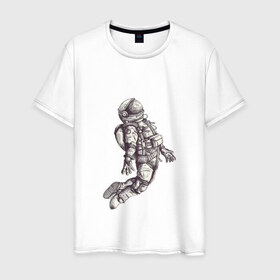 Мужская футболка хлопок с принтом Космонавт в Санкт-Петербурге, 100% хлопок | прямой крой, круглый вырез горловины, длина до линии бедер, слегка спущенное плечо. | 12 апреля | cosmonaut | space | апрель | астронавт | гагарин | космонавт | космонавтики | космос | юрий гагарин