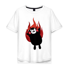 Мужская футболка хлопок Oversize с принтом Kumamon в Санкт-Петербурге, 100% хлопок | свободный крой, круглый ворот, “спинка” длиннее передней части | fire | for | glory | hell | japan | of course | ofc | satan | the | иероглифы | кумамон | медведь | огонь | пожар | япония