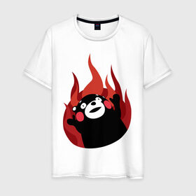 Мужская футболка хлопок с принтом Kumamon в Санкт-Петербурге, 100% хлопок | прямой крой, круглый вырез горловины, длина до линии бедер, слегка спущенное плечо. | fire | for | glory | hell | japan | of course | ofc | satan | the | иероглифы | кумамон | медведь | огонь | пожар | япония