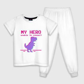 Детская пижама хлопок с принтом Pixel Hero в Санкт-Петербурге, 100% хлопок |  брюки и футболка прямого кроя, без карманов, на брюках мягкая резинка на поясе и по низу штанин
 | Тематика изображения на принте: 8 bit | pixel | pixelart | t rex | пиксель | пиксельарт | рекс | тираннозавр