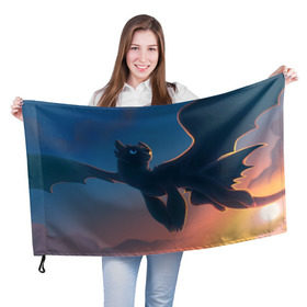 Флаг 3D с принтом ночная фурия в Санкт-Петербурге, 100% полиэстер | плотность ткани — 95 г/м2, размер — 67 х 109 см. Принт наносится с одной стороны | how to train your dragon | night fury | беззубик | дракон | как приручить дракона | ночная фурия