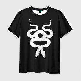 Мужская футболка 3D с принтом Змеиный силуэт в Санкт-Петербурге, 100% полиэфир | прямой крой, круглый вырез горловины, длина до линии бедер | абстрактный | абстракция | амулет | змеиный | змея | зодиак | идол | извивается | мистика | мистический | рисунок | силуэт | страшный
