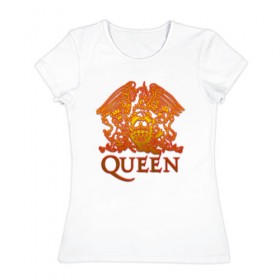 Женская футболка хлопок с принтом Queen в Санкт-Петербурге, 100% хлопок | прямой крой, круглый вырез горловины, длина до линии бедер, слегка спущенное плечо | queen | богемская рапсодия | брайан мэи | британская | группа | королева | роджер тейлор | рок | фредди меркьюри