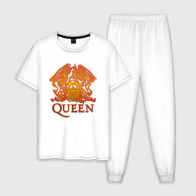 Мужская пижама хлопок с принтом Queen в Санкт-Петербурге, 100% хлопок | брюки и футболка прямого кроя, без карманов, на брюках мягкая резинка на поясе и по низу штанин
 | queen | богемская рапсодия | брайан мэи | британская | группа | королева | роджер тейлор | рок | фредди меркьюри