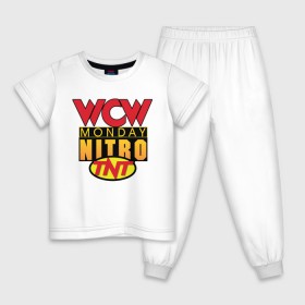 Детская пижама хлопок с принтом WCW Monday Night Nitro в Санкт-Петербурге, 100% хлопок |  брюки и футболка прямого кроя, без карманов, на брюках мягкая резинка на поясе и по низу штанин
 | nitro | wcw | wrestling | рестлинг