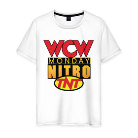 Мужская футболка хлопок с принтом WCW Monday Night Nitro в Санкт-Петербурге, 100% хлопок | прямой крой, круглый вырез горловины, длина до линии бедер, слегка спущенное плечо. | nitro | wcw | wrestling | рестлинг