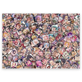 Поздравительная открытка с принтом Ахегао цвет в Санкт-Петербурге, 100% бумага | плотность бумаги 280 г/м2, матовая, на обратной стороне линовка и место для марки
 | Тематика изображения на принте: ahegao | anime | color | manga | аниме | ахегао | коллаж | комиксы | лицо | манга | паттрен | цветной