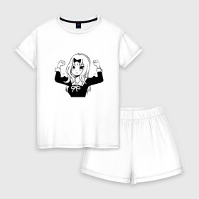 Женская пижама с шортиками хлопок с принтом Чика Фудзивара в Санкт-Петербурге, 100% хлопок | футболка прямого кроя, шорты свободные с широкой мягкой резинкой | kaguya sama: love is war | аниме | тика фудзивара