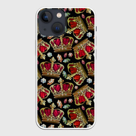 Чехол для iPhone 13 mini с принтом Короны в Санкт-Петербурге,  |  | art | background | beautiful | black | cool | diamonds | drawing | fashion | fashionable | hat | king | picture | style | алмазы | бриллианты | вышивка | графика | искусство | камни | картинка | король | короны | красивый | крутой | мода | модный | молодё