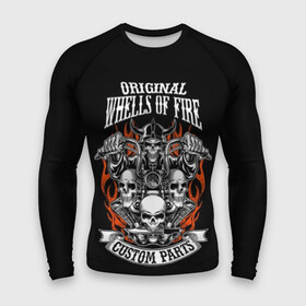 Мужской рашгард 3D с принтом Whells of fire в Санкт-Петербурге,  |  | biker | death | emblem | fire | flame | hel | knife | logo | motorcycle | retro | sign | skeleton | skull | slogan | vintage | байкер | винтаж | девиз | детали | знак | каска | логотип | лозунг | мотоцикл | мотоциклист | надпись | нестандартные | нож | ог