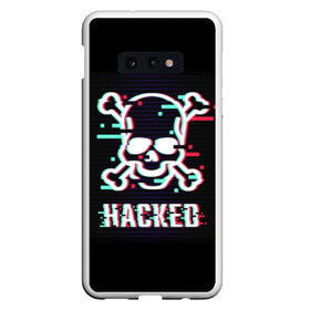 Чехол для Samsung S10E с принтом Pirate sign в Санкт-Петербурге, Силикон | Область печати: задняя сторона чехла, без боковых панелей | Тематика изображения на принте: attack | bones | glitch | hacked | hacker | pirate | sign | skull | symbol | text | warning | атака | взломанный | глюк | знак | кости | пиратский | предупреждение | символ | текст | хакер | череп